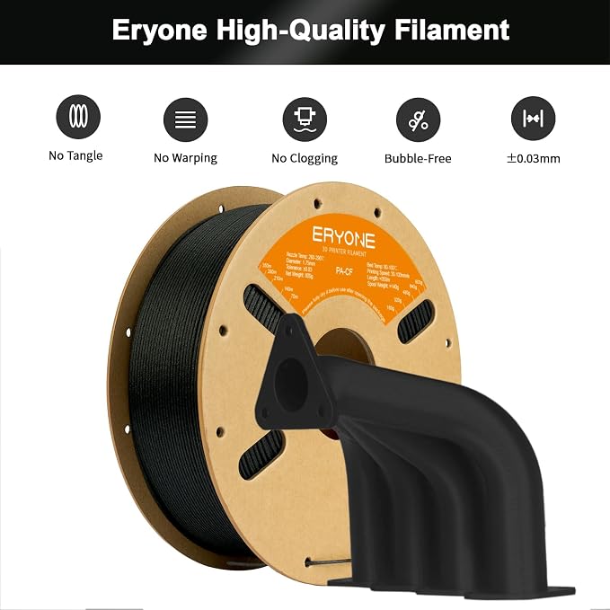 ERYONE Nylon 3D Printer Filament, Polyamide PA12 Carbon Fiber Filament 1.75mm +/- 0.03mm, Stiff & Strong & Heat Resistant, 800g/Spool, PA12 CF Black
