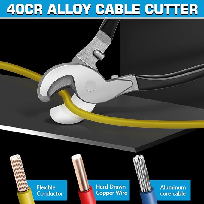 Hydraulic Crimping Tool Set with Cable Cutter, 10 Tons Battery Cable Crimper Tool with 12 AWG to 00 (2/0), Terminal Cable Wire Tool Kit with 9 Die (12awg~00awg Crimping Tool) Blue