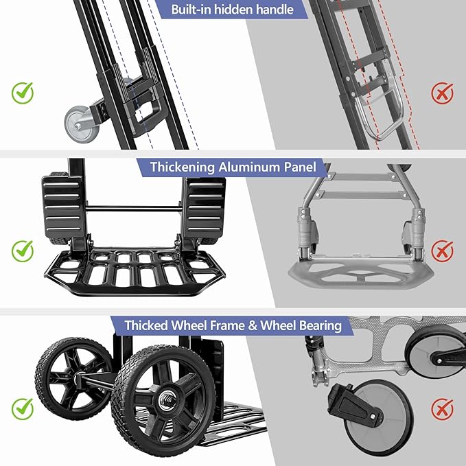 KEDSUM 4-in-1 Convertible Dolly Cart with Folding Crate, 600LBS Heavy Duty Hand Truck Dolly, Hand Truck with Adjustable Handle Angle & Expandable Base for Home,Warehouses,Dorm, Collapsible