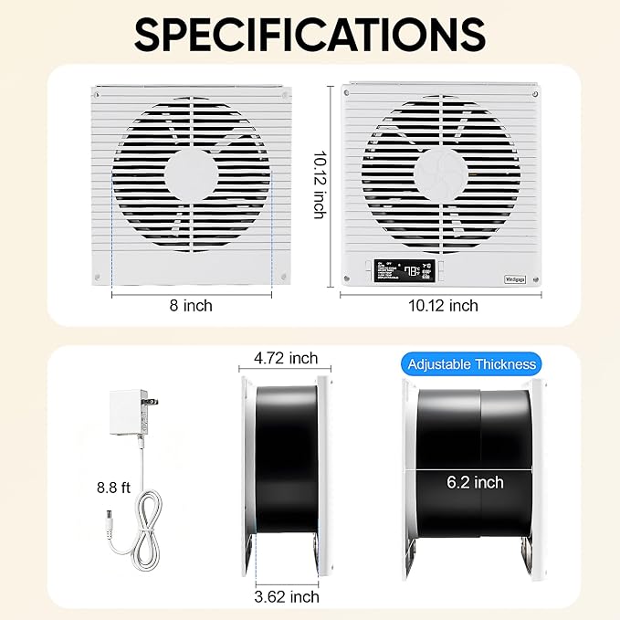 2PCS 8" Room to Room Air Transfer Fan with Remote, Through Wall Fan | 2PCS 8" Room to Room Fan with Temperature Control, Reversible Airflow Design, 10 Speeds, Quiet Balance Exhaust for Bedroom