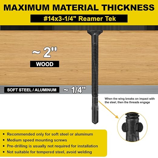 FMhotu #14 x 3-1/4" Trailer Deck Screws, Self-Tapping Sheet Wood Metal Screw, 161Pcs T25 Star Bits Reamer Tek Screws for Trailers, for Attaching Wood to Steel(Black)