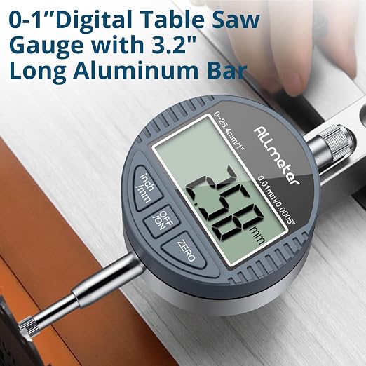 Digital Table Saw Gauge with Dial Indicator 0-1 Inch Range,CNC Machined Aluminum Bar for Fence Alignment on Table Saws Bandsaws (Fits 3/4" or 19mm Groove Width)