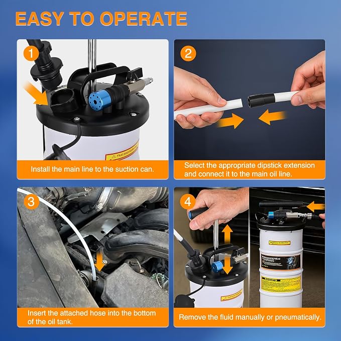 GOOACC Oil Extractor Pump 6.5L Pneumatic Manual Fluid Extractor Pump for Oil Change Tool Kit with Dipstick and Suction Hose Oil Vacuum Pump Extractor for Automotive Boats Motorcycles Fluids Transfer