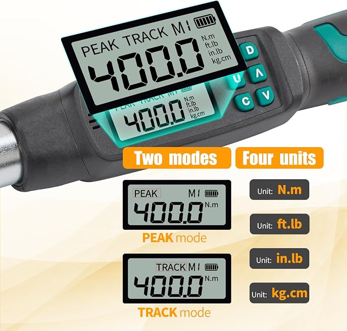 1/2” Digital Torque Wrench Set 8.9-295 ft-lb/12-400 Nm, ±2% Accuracy, LED & Buzzer Alerts, with 3 Adapters (1/4", 3/8"& Extension Bar), Industrial CR-V Steel for Car, Motorcycle, Bike Repair