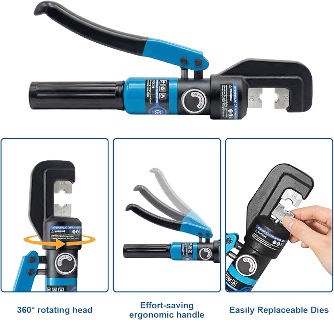 BLIKA Hydraulic Crimping Tool with 13 Dies, 10 Ton Battery Cable Crimper Tool & Wire Rope Crimping Tool 12AWG-2/0AWG for Stainless Steel Cable Railing Hardware Kit, LB