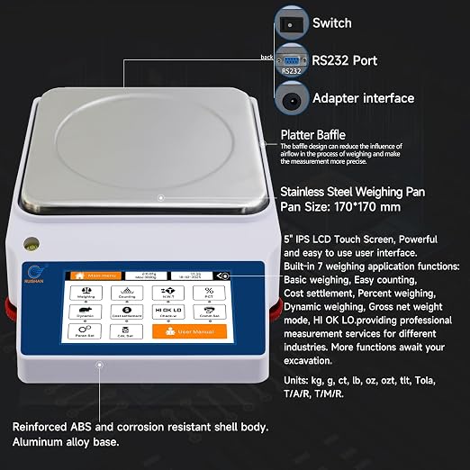 Smart Laboratory Analytical Balance - 3kg x 0.01g, Weighing, Counting, Pricing, Percentage, Function, Textile Fabric Modes, 19 Units, Custom Units