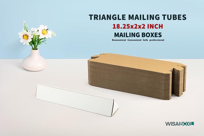 Triangle Corrugated Cardboard Mailing Tubes, 18.25x2x2 inch | 25-Pack, Bulk Poster Tubes, For FBA Shipping, Warehouse Storage, Blueprints, Artwork & Long Items, White