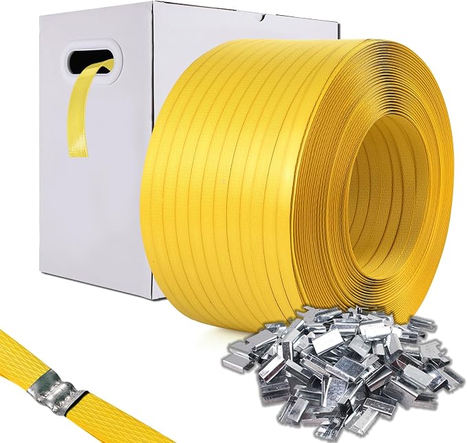 Packaging Strapping, Poly Straps, Carton Banding Strap (1/2" x 4000 ft x 0.032" PP Polyprophlene Coil Roll and 400 Buckles) - Certified 300 lbs Break Plastic Strap