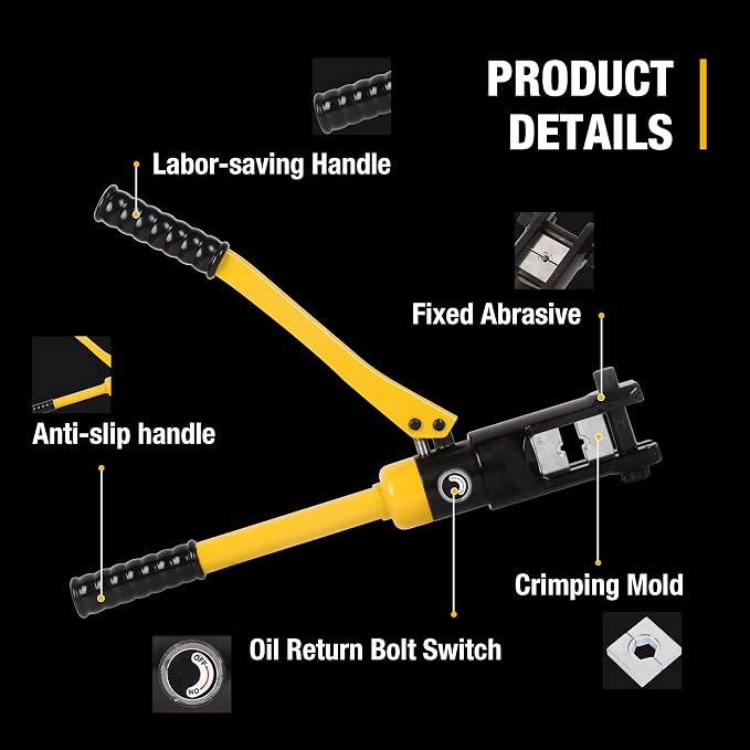 16T Hydraulic Crimping Tool 8AWG-600MCM Cable Crimping Tool 0.87 inch Stroke Hydraulic Lug Crimper Electrical Terminal Crimper with 13 Pairs of Die Sets, YQK-300