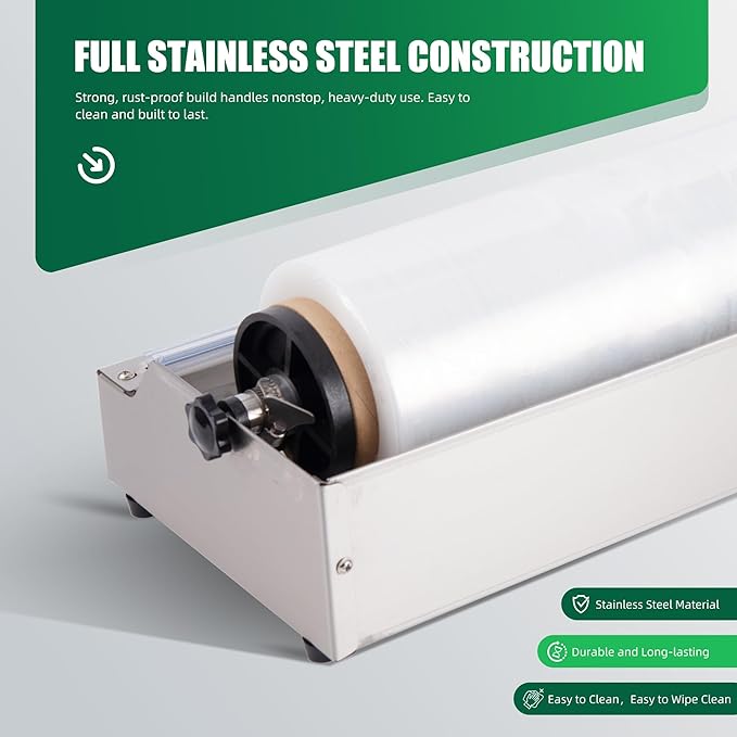 Table Stretch Film Dispenser, Greenaloo 500mm Stainless Steel Plastic Wrap Packaging Machine for 19 Inch Shrink and Cling Film, Ideal for Warehouse and Industrial Packing
