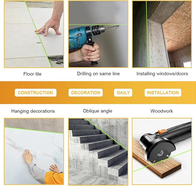Laser Level Self-Leveling 4 x 360° - 4D Green Cross Bright Line Laser 100ft Range - Lazer Leveler Tool for Drop Ceiling, Picture Hanging, Tile Installation, Indoor DIY & Construction