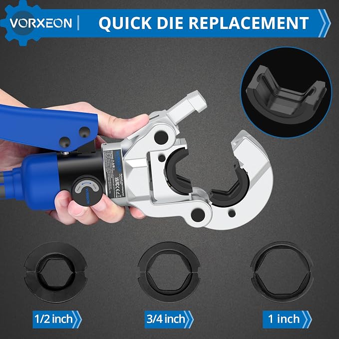Hydraulic Copper pipe crimper with pipe cutter, Propress tool Vus Dies 1/2", 3/4", 1" With 360° Rotating head For Copper tube, Carbon/Stainless steel Pipes, With Durable Storage Case