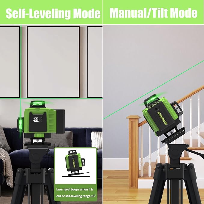 Laser Level 360 Self Leveling for Tiling Floor Wall Ceiling Construction, 4x360 Horizontal Vertical Cross Line Multi Surface Lazer Alignment, 4D Green Beam Laser Level for Picture Hanging
