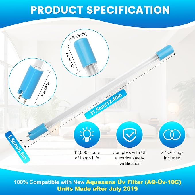 Replacement Üν Lamp AQ-ÜV-L330C for Aquasana Üν Whole House Water Filter, Üν Bulb 100% Compatible with New Aquasana Üν Filter (AQ-Üν-10C) Units Made after July 2019, Rated Time 18,000h, 1 Pack