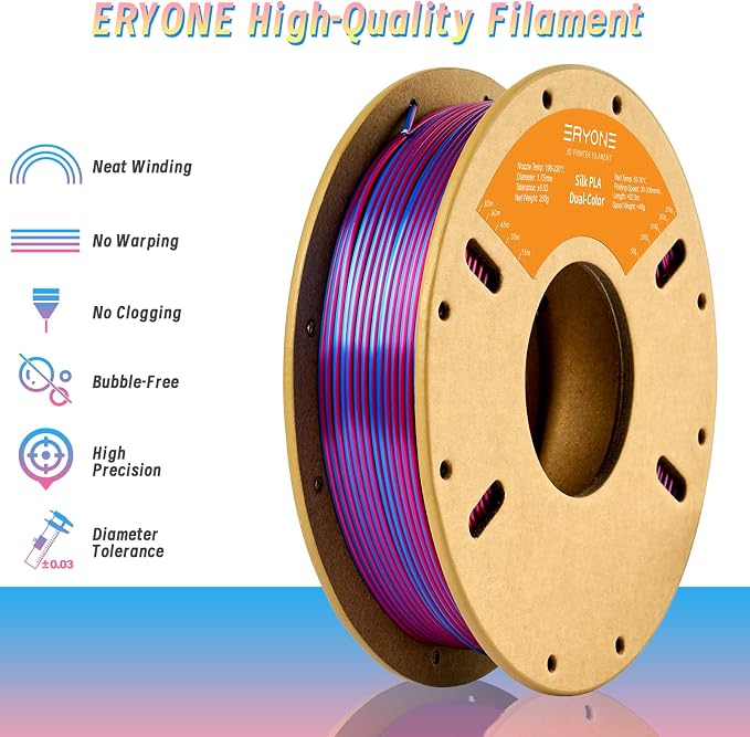 ERYONE PLA Filament 3D Printer Filament Multicolor 1.75mm +/- 0.03mm, PLA Filament 250g Spool, Silk Dual Color Red Blue