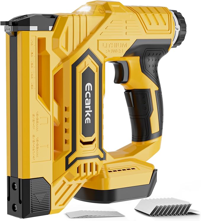 Ecarke Cordless Brad Nailer 2-in-1 Compatible with DeWalt 20V Battery, 18 Gauge Nail Gun 5/8 to 1-1/4 Inch with 2000 Nials for Wood Carpentry, Powered Electric, 2 Mode, Tool Only
