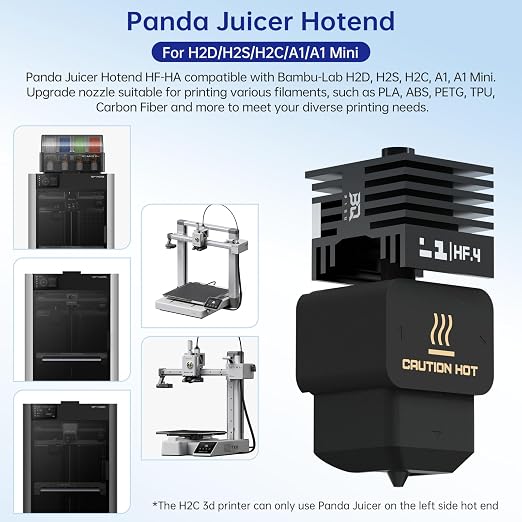 2 Pack BIQU Panda Juicer HF Hotend Print Head Kit for Bambu-Lab H2D/H2S/H2C/A1/A1 Mini 3D Printers Upgrade High Flow High Temperature Hot End 0.4mm Hardened Steel Nozzle with 5PCS Silicone Sock