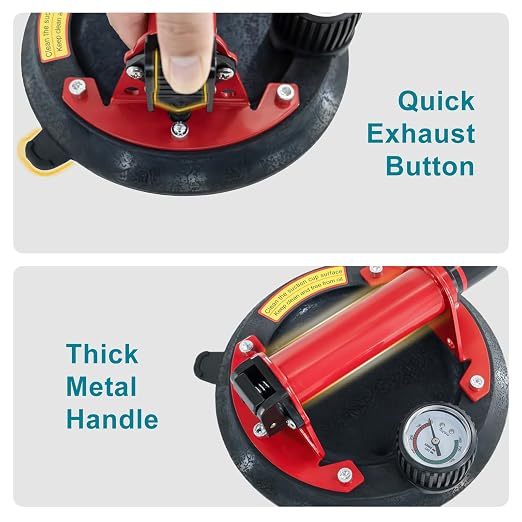2 Pack 8" Suction Cup for Glass,Heavy Duty Glass Suction Cup Lifter with Metal Handle,Max Load 880lbs Industrial Windows Suction Cups Handle for Tile,Granite