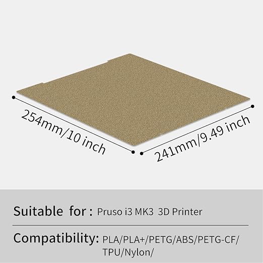 Upgraded PEI Build Plate for Prusa Core One Double Sided Textured PEI Powder-Coated Print Bed for Prusa i3 MK3S MK4,MK2 MK52 MK3 MK3S MK4S MK3S+ MK2.5S 3D Printer 254x241mm