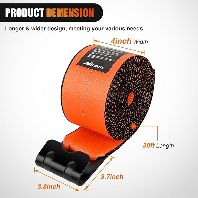 Nilight Truck Straps 4" x 30' Heavy Duty Tie Down with Flat Hooks 16800LBS Break Strength & 5400LBS WLL for Flatbed Trailer Cargo Control Recovery Tree Saver Bright Orange (4 Pack)