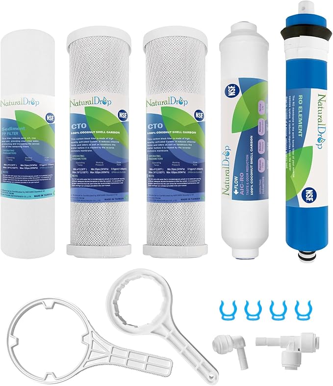 NSF Certified 5 Stage Reverse Osmosis RO Water Filters Replacement Set | 100 GPD, RO Membrane, Standard 10 Inch, Inline Water Filter with 1/4-Inch Quick-Connect (CTO*2, PP*1, AIC-RO*1, RO*1)