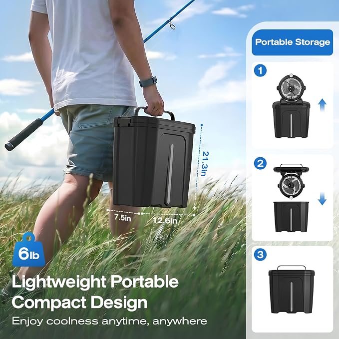 Portable Outdoor Misting Fan, 20000mAh Rechargeable Cordless Cooler with 11L Water Tank, 3-Speed Fan & 3 Fine Spray Outlets, LED Light – Battery Operated Fan for Camping, Golf, Garden & Travel