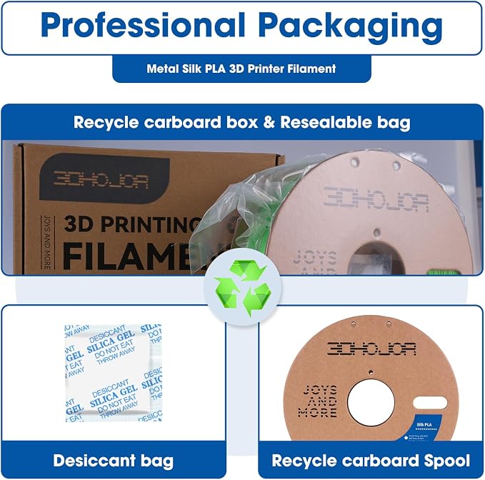 3DHoJor Silk PLA Filament 1.75mm, Silk PLA 3D Printer Filament, 2.2 LBS (1KG) Cardboard Spool, Fit Most FDM 3D Printer,Green