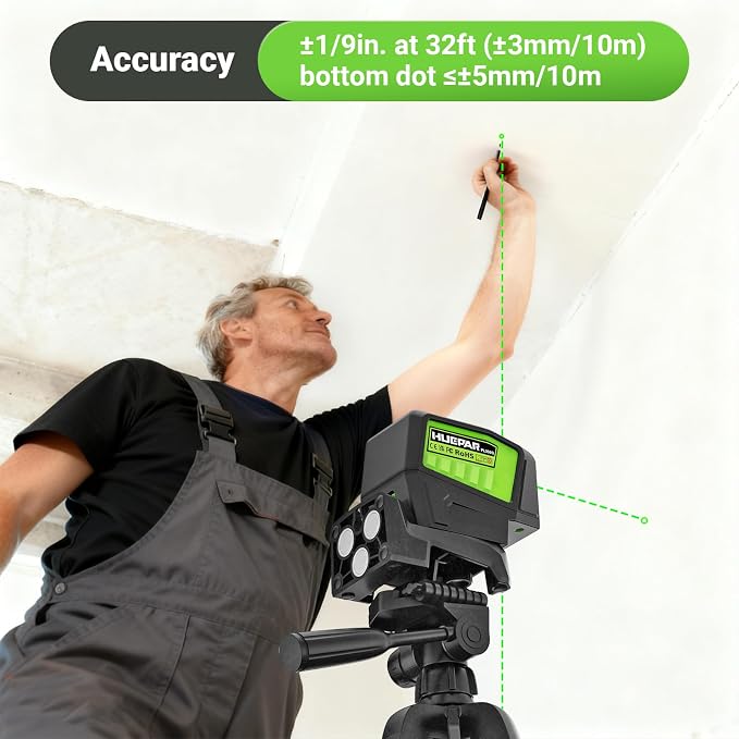 HUEPAR 3 Point Self Leveling Laser Alignment Tool with Plus Mode (98-165Ft), Laser Plumb Dots Level with 360° Magnetic Base Includes 2 AA Batteries & Hard Carrying Case - PL300G