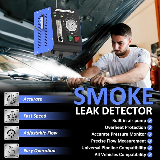 Smoke Machine Automotive Leak Detector Built in Air Pump, EVAP Smoke Machine Leak Tester with Pressure Gauge and Flow Meter, Dual Mode Smoke Tester Automotive for All DC 12V Vehicles