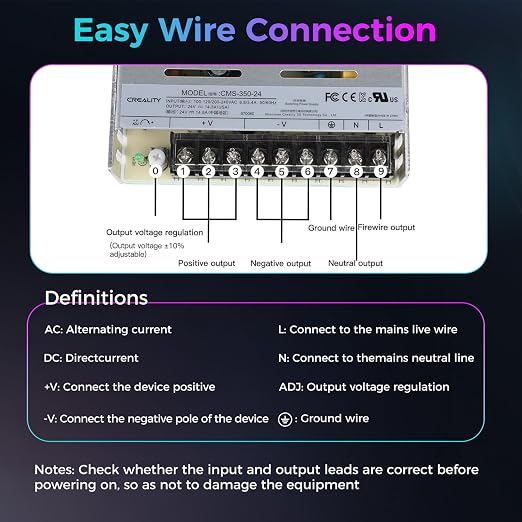 Creality Official Ender 3 V3 SE/KE 350W Power Supply, Original 3D Printer Switch Power Supply for Creality K1/K1C/K1 SE/K2 SE/Ender 3 V3/Ender 3 S1/S1 Pro/S1 Plus/Ender 3 V2/Ender 3 Neo/CR 10 SE