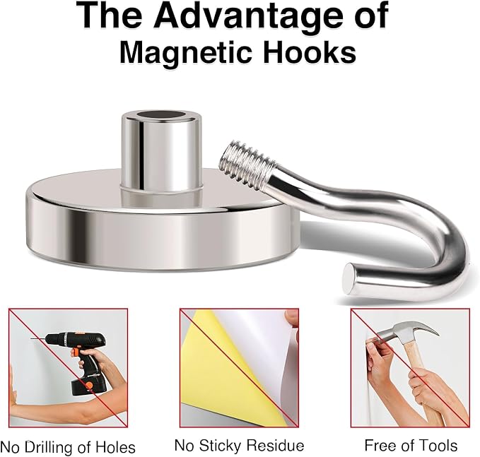 MIKEDE Magnetic Hooks 120lbs Strong Magnets Hook 18 Pack | Heavy Duty Extra Strong Cruise Hook for Hanging Industrial Metal Refrigerator Hooks for Cruise Cabins Fridge