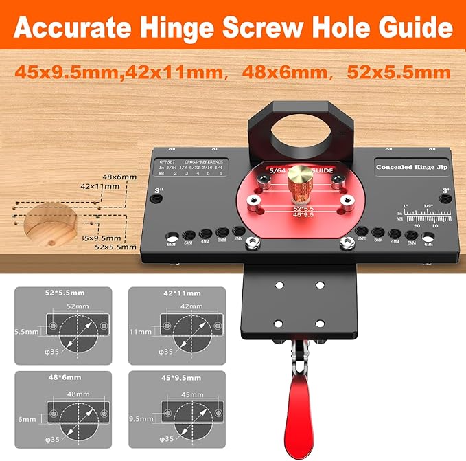 M-T Concealed Hinge Jig with Quick Clamp and Dust Vacuum Adapter 35mm Cabinet Door Hinges Jig Hole Drilling Hardware Jigs for Woodworking Door Cabinet Mounting Tool
