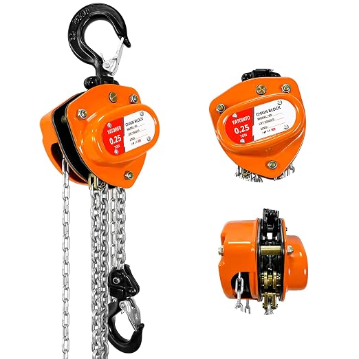 YATOINTO Chain Hoist 1/4 Ton (550Lbs) Capacity | Mini Hand Chain Hoist 10FT | Manual Chain Block Hoist 10.2" Headroom | Industrial Grade Steel Structures for Garages Warehouse Automotive Machinery