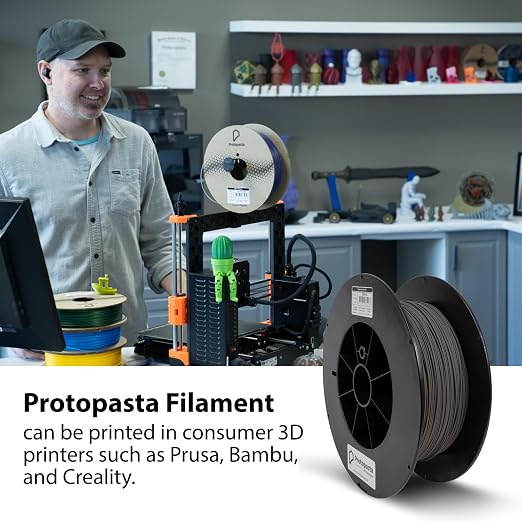 Protopasta Stainless Steel Filled PLA 3D Printer Filament | ProtoPlant Metal-Filled PLA Plastic Printer Filament with 60% Steel | Polish & Patina Friendly Metal Composite Filament | 2kg Metallic Spool