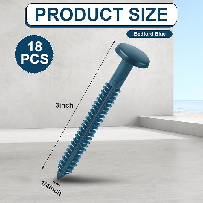 Blulu 36 Pcs 3 Inch Vinyl Shutter Fastener Window Panel Peg Lok Pin Pegs Screws Shutter Spikes Anchor (Bedford Blue)