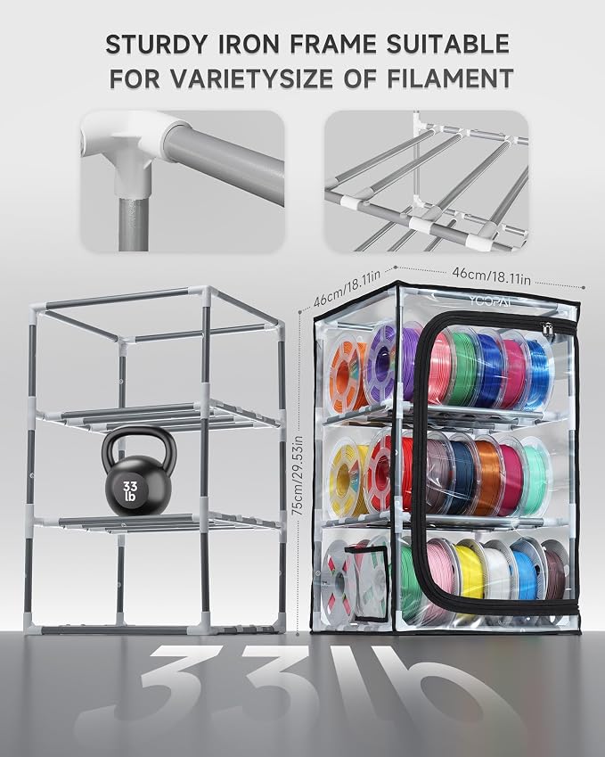 YOOPAI 3D Printer Filament Storage Box, 3-Tier Filament Storage Rack with Transparent Dust Cover, Holds Up to 30 1KG Spools, Filament Organizer and Spool Holder for PLA PETG ABS TPU, Workshop Studio