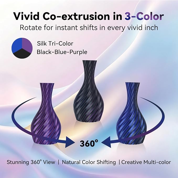 Kingroon PLA Filament, Multicolor Silk PLA Filament, Tri Color 3D Printer Filament, 1.75 mm, Dimensional Accuracy +/- 0.03 mm, 1kg Spool(2.2lbs), Black Blue Purple