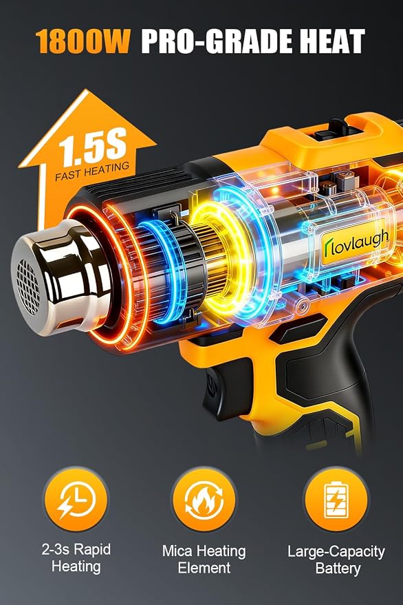 Cordless Heat Gun, Same as DCE530B (990°F, 42min Runtime, LED), Includes Two 2.0Ah Batteries, Flat & Hook Nozzles – Best Budget Choice, Others Bare Tool Only