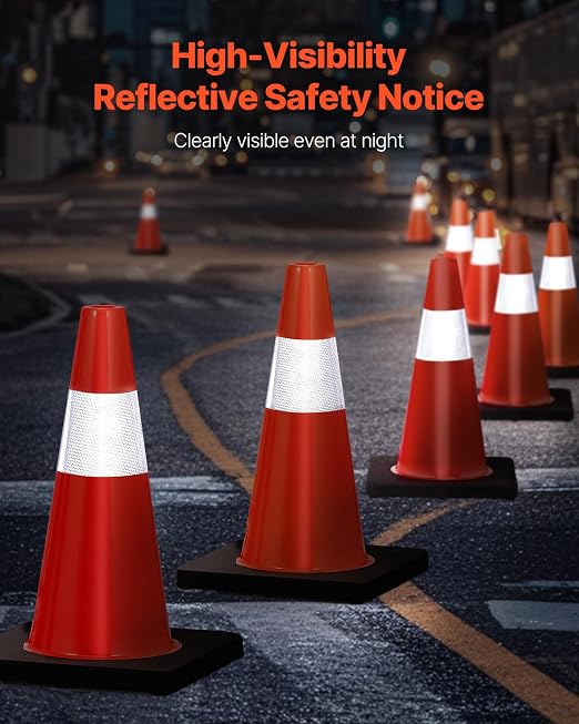 VEVOR Safety Cones, 5 Pack 18" Traffic Cones, PVC Orange Construction Cones with Reflective Collars and Black Weighted Base, for Traffic Control, Driveway Road Parking and School Improvement