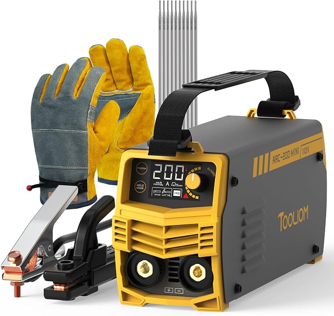 TOOLIOM 200A 110V Mini Stick Welder MMA ARC Welding DC Inverter Welding Machine with Electrodes & Gloves, IGBT Portable Welder with Hot Start, Arc Force, Anti-Stick