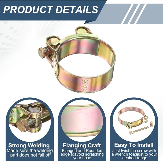 HARFINGTON 3pcs T-Bolt Hose Clamp 104-112mm (4.09-4.41") Galvanized Carbon Steel Adjustable Intake Radiator Pipe Clamps for Automotive Plumbing Industrial Pipes