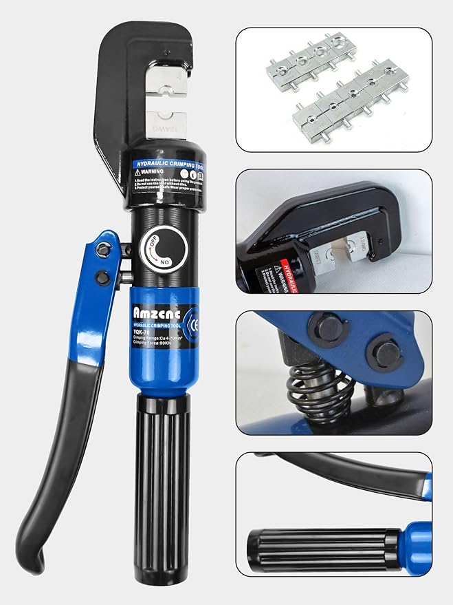 AMZCNC Hydraulic Crimping Tool and Cable Cutter Hydraulic Cable Lug Crimper 10 US TON 12 AWG to 00 (2/0) Electrical Terminal Cable Wire Tool Kit with 9 Die