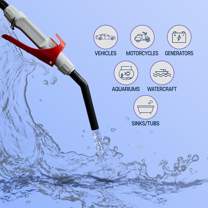 [LITE DELIGHT] Portable Water & Fuel Transfer Pump Set, Powerful D Battery Operated Pump With Nozzle, Automatic Pump With Storage Case and Manual Siphon, 39.5" Extra Long Hose Fits All Size Cans