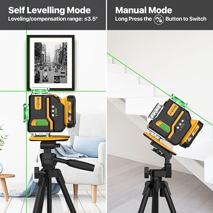 Laser Level 360 Self Leveling with Tripod,DEGLASERS 4x360 Green Laser Level with 12V Rechargeable 2Pcs Battery(40 Hrs),Remote Control, for Picture Hanging, Tile, Construction, Indoor