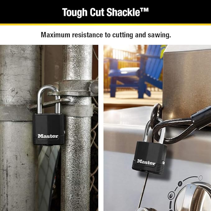 Master Lock Black Magnum Keyed-Alike Padlocks with All-Weather Cover, Outdoor Lock for Fence or Gate with a 1-7/8 Inch Lock Body and 1-1/2 Inch Shackle, 3-Pack