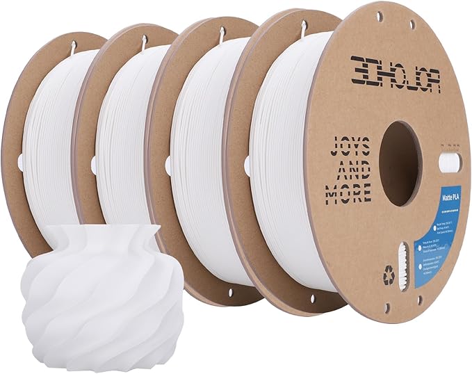 3DHoJor Matte PLA Filament 1.75mm, Upgrade 1kg*4 Bundle Cardboard Spool PLA Filament 1.75 PLA 3D Printing Filament, Print with Most 3D Printers Using 3D Filament-Milky White