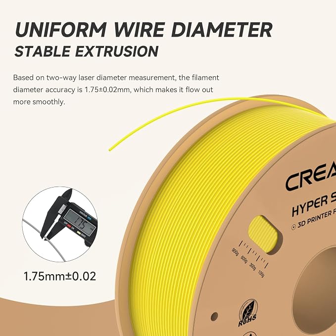 Official CREALITY Hyper PLA Filament 1.75mm, High Speed 30-600mm/s Rapid 3D Printer Filament PLA, Dimensional Accuracy +/-0.02mm, Stronger Toughness, Fit Most FDM 3D Printers，1KG(2.2lbs) Spool Yellow