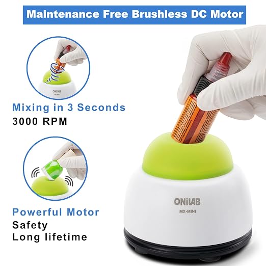 ONiLAB Mini Vortex Mixer with Touch Function, Lab Mixing, Nail Polish,Tattoo Ink,Eyelash Adhesives and Acrylic Paints Mixing, Lab Vortexer for Centrifuge Tubes and Test Tubes,Green