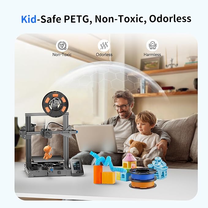 CREALITY 250g PETG Filament Bundle, 8 Colors Total 2kg, 1.75mm 3D Printer PETG Filament, Perfect for Small Project and Children Creation, Black+White+Grey+Tansparent+Red+Blue+Green+Orange