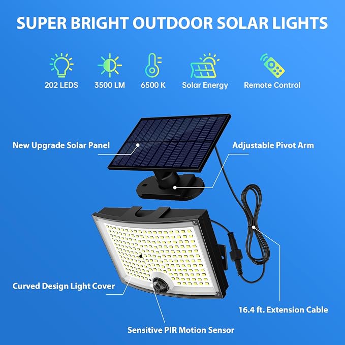 Adiding Solar Outdoor Lights, 3500LM LED Flood Lights with 16.4 Ft Cable & 4400mAh Rechargeable LED Work Light, 360° Rotation Magnetic Base